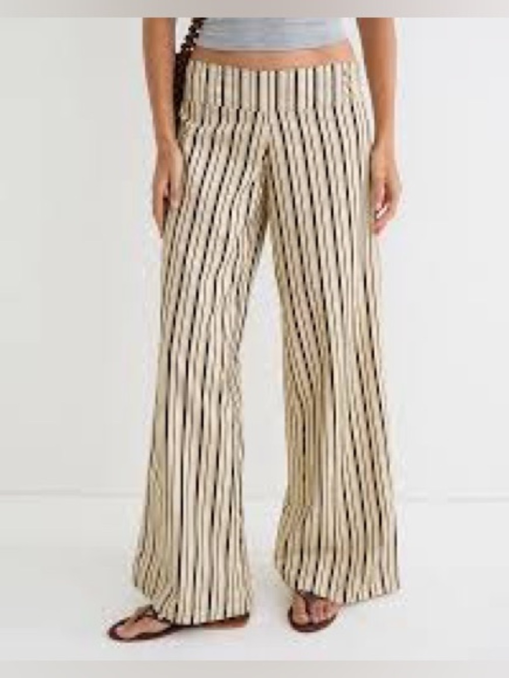 Striped Wide-Leg Pants in Beige and Black
